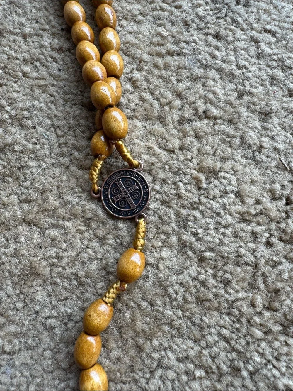 Catholic Saint Benedict rosary necklace wood beads